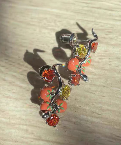 Casual Red Copper Overgild Zircon Dripping Glaze Tomato Stud Earrings