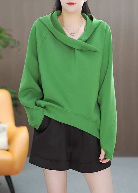 Lässiger roter asymmetrischer Pullover aus massiver Baumwolle mit Kapuze für den Winter