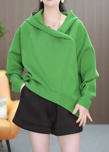 Lässiger roter asymmetrischer Pullover aus massiver Baumwolle mit Kapuze für den Winter