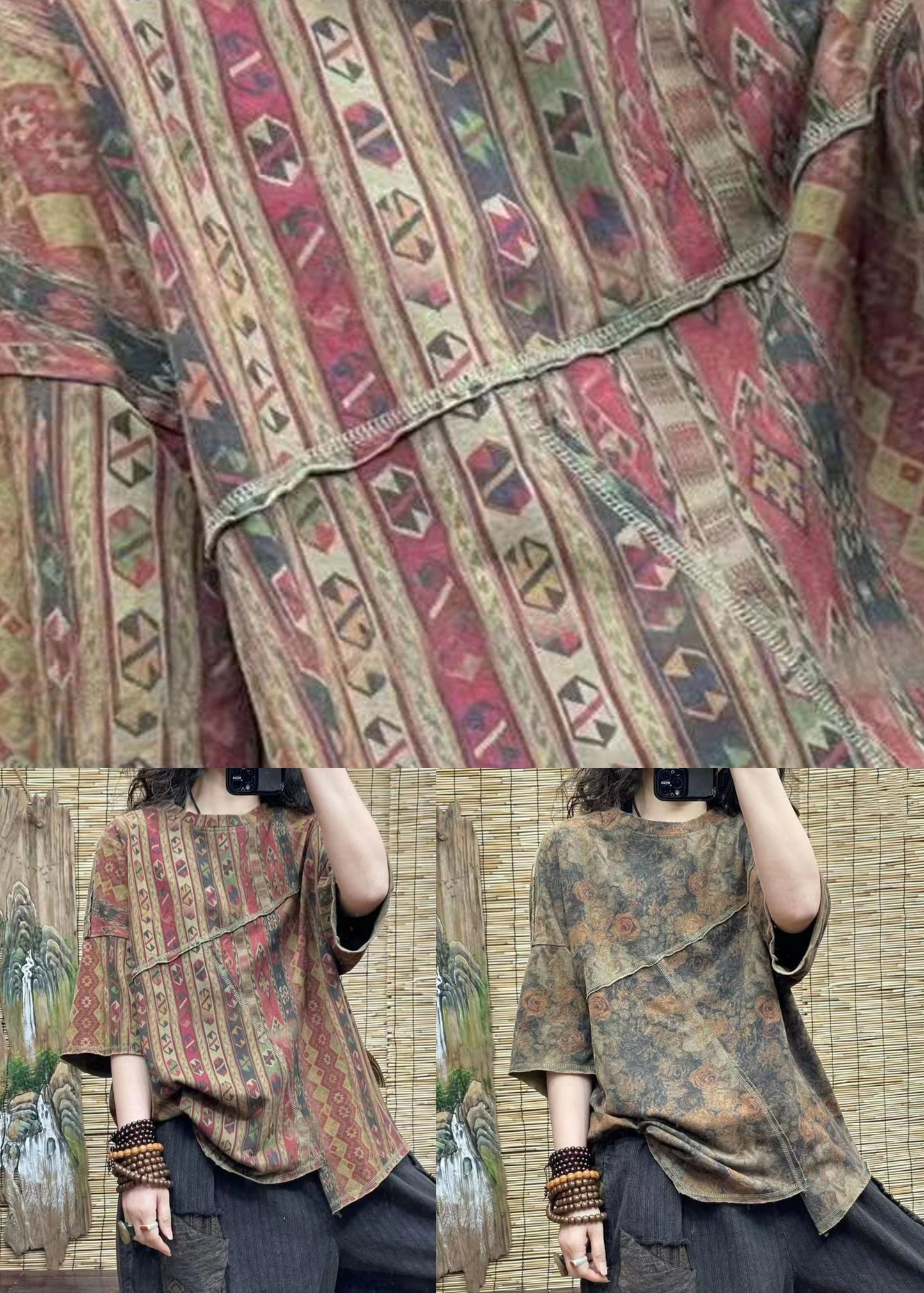 Lässiges T-Shirt aus Baumwolle mit asymmetrischem Patchwork-Print für den Sommer