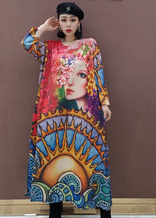 Lässiges rotes Print-Mode-Strickkleid Frühling