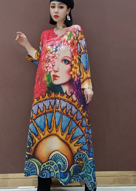 Lässiges rotes Print-Mode-Strickkleid Frühling