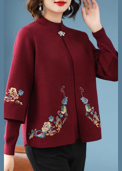 Lässiges rotes Zweiteiler-Set aus Baumwollstrick mit Stehkragen für den Frühling