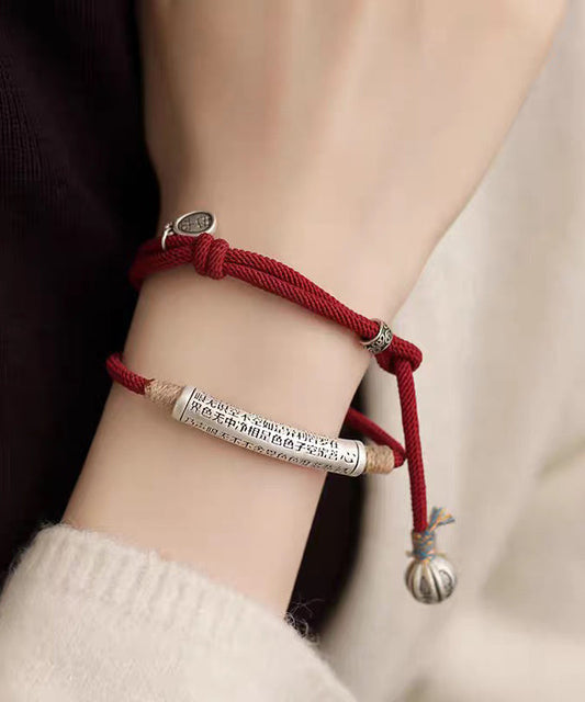 Casual Red Sterling Silver Weave Inlaid Charm Bracelet