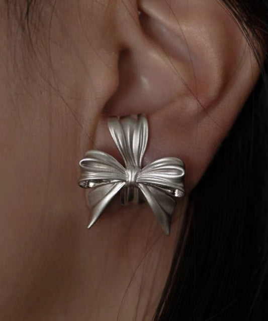 Casual Silk Sterling Silver Bow Stud Earrings