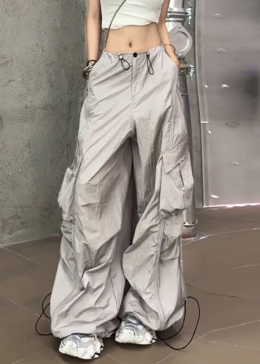Casual Silvery Drawstring Pockets Pants Summer