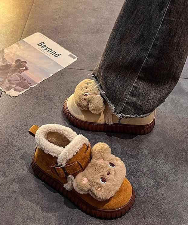 Casual Splicing Boots Yellow Suede Fuzzy Wool Lined