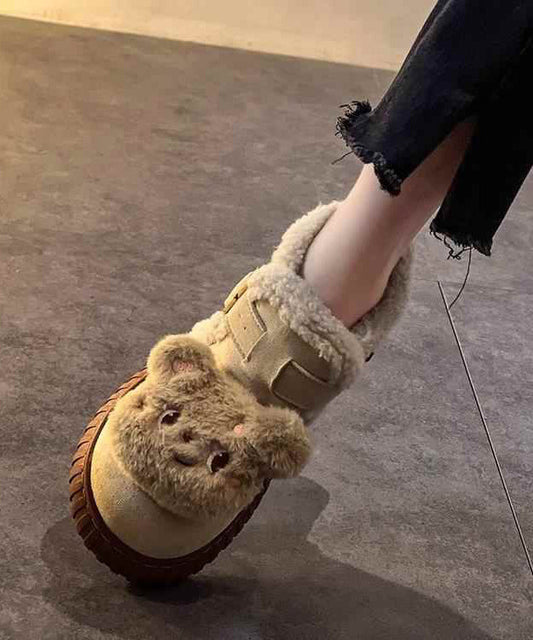 Casual Splicing Boots Yellow Suede Fuzzy Wool Lined