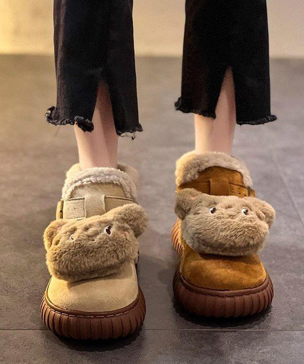 Casual Splicing Boots Yellow Suede Fuzzy Wool Lined