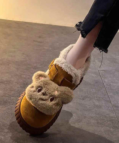 Casual Splicing Boots Yellow Suede Fuzzy Wool Lined