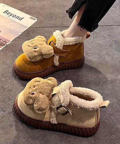 Casual Splicing Boots Yellow Suede Fuzzy Wool Lined
