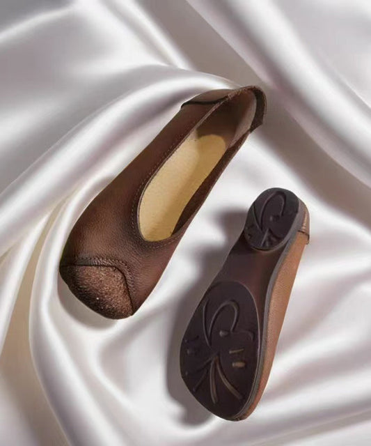 Casual Splicing Flat Feet Shoes Brown Faux Leather