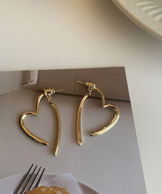 Pendientes de aro con diseño de amor, informales y elegantes, con sobredorado de cobre dorado