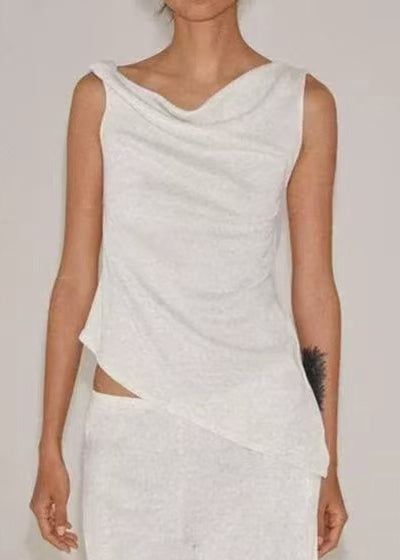 Casual White Asymmetrical Cotton Shirts Summer