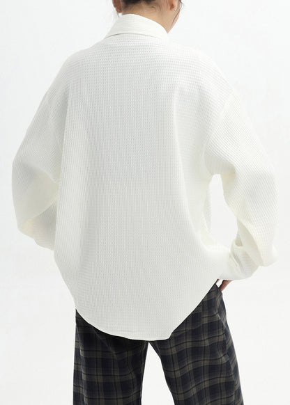 Camisa informal de algodón blanca con bonito perrito bordado para primavera