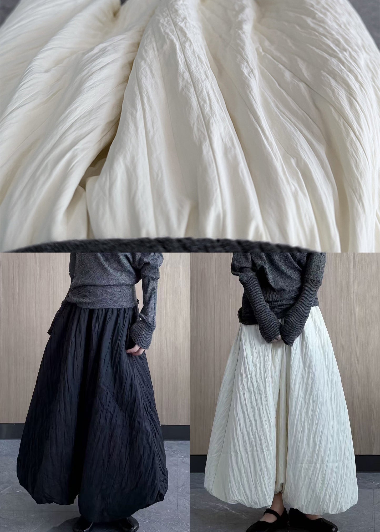 Lässiger weißer A-Linien-Rock mit extra weitem Saum aus feiner Baumwolle, Winter