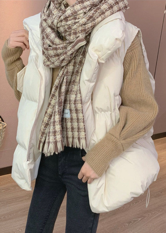 Lässige weiße, lockere Winter-Pufferweste mit Stehkragen und Taschen