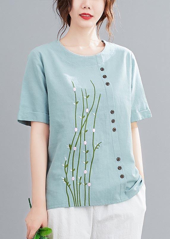 Casual White O-Neck Button Shirt Tops Summer Cotton Linen - SooLinen