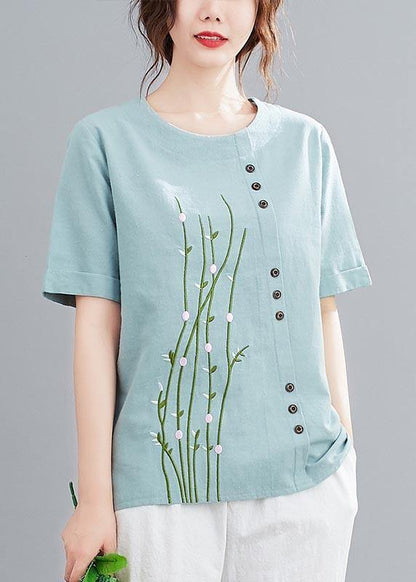 Casual White O-Neck Button Shirt Tops Summer Cotton Linen - SooLinen