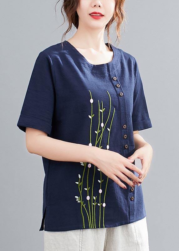 Casual White O-Neck Button Shirt Tops Summer Cotton Linen - SooLinen