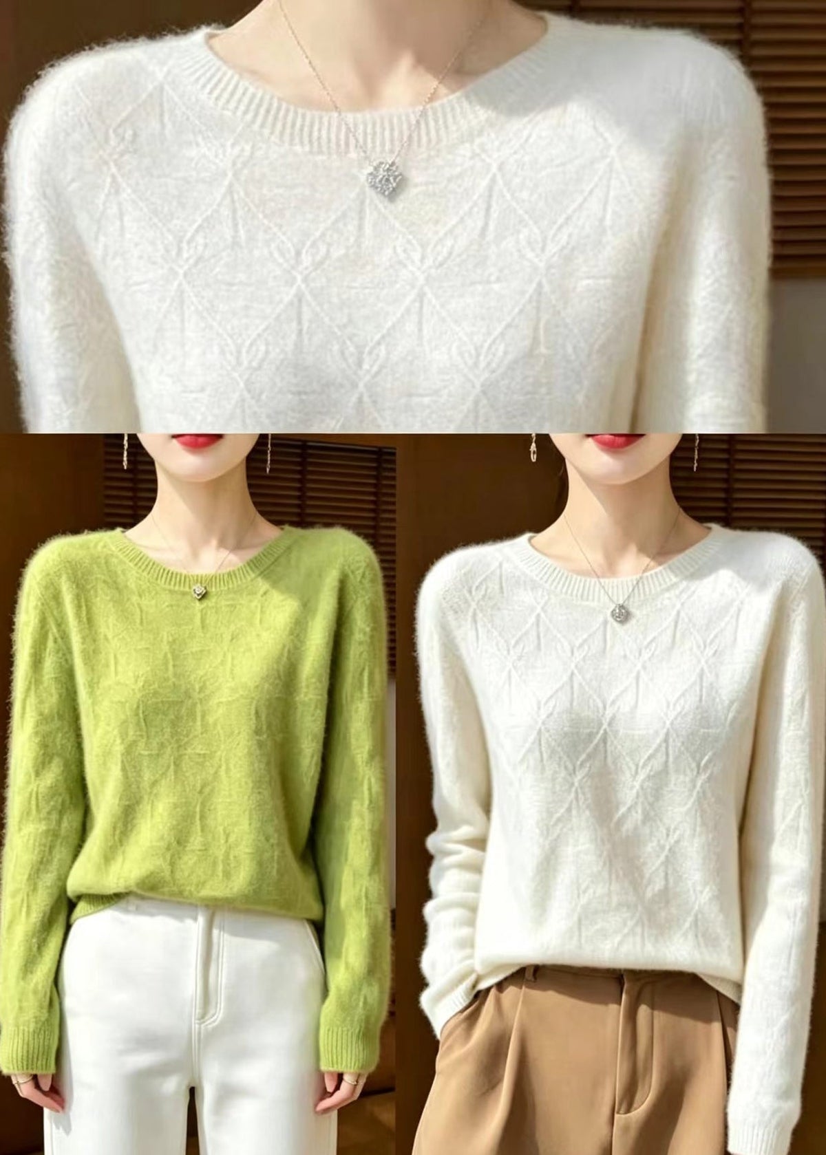 Casual White O-Neck Knitted Cotton Thread Shirts Fall