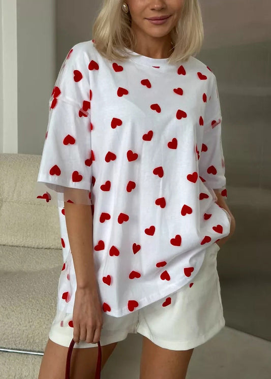 Casual White O Neck Tulle Patchwork T Shirts Summer