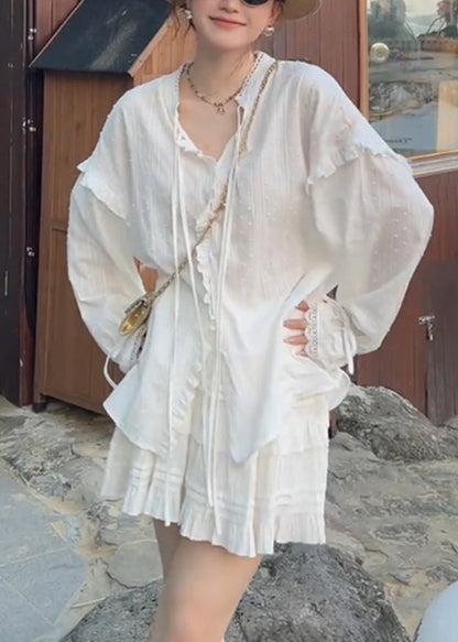 Conjunto informal de dos piezas de algodón blanco de gran tamaño para primavera