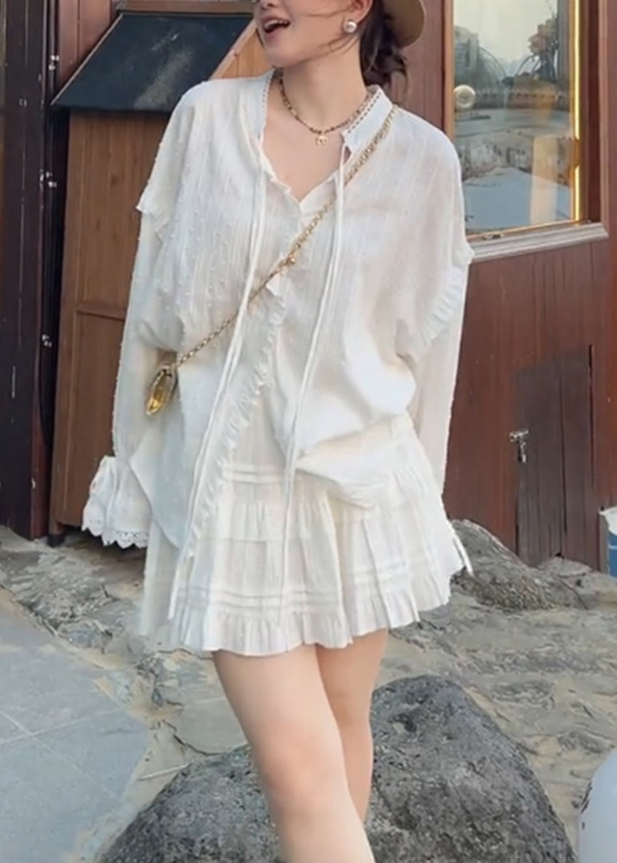 Conjunto informal de dos piezas de algodón blanco de gran tamaño para primavera