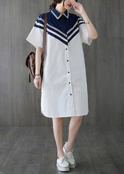Casual White Patchwork long shirts Summer Cotton Dress - SooLinen