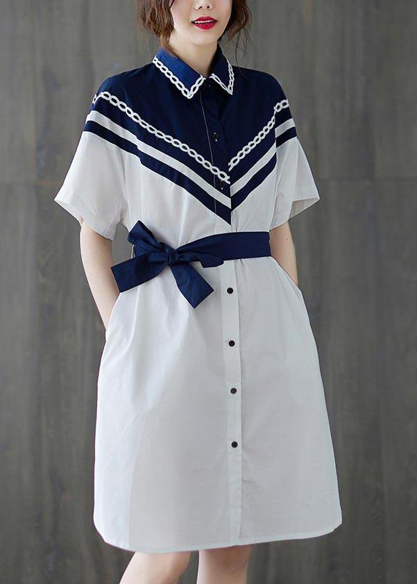 Casual White Patchwork long shirts Summer Cotton Dress - SooLinen