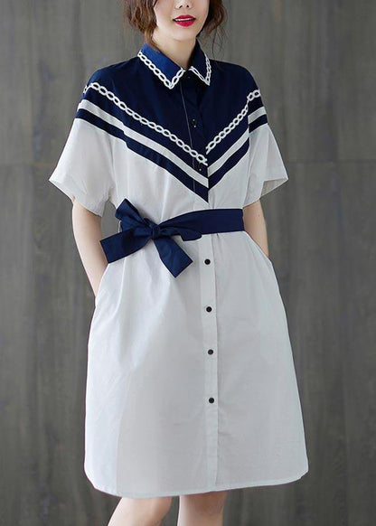 Casual White Patchwork long shirts Summer Cotton Dress - SooLinen