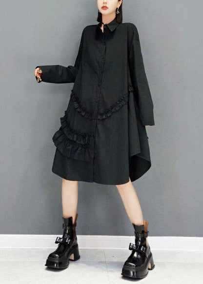 Casual White Peter Pan Collar Button Fall Long Sleeve Dresses - SooLinen