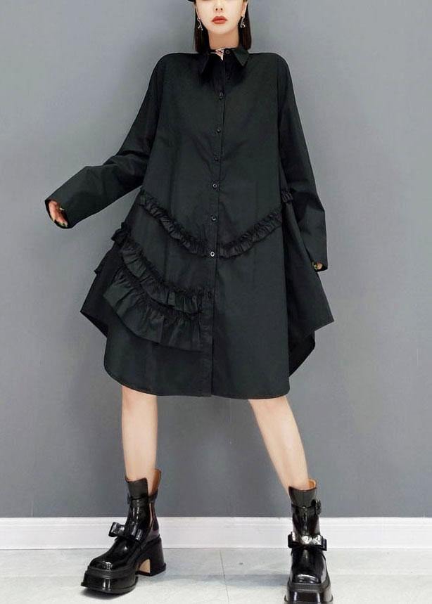 Casual White Peter Pan Collar Button Fall Long Sleeve Dresses - SooLinen