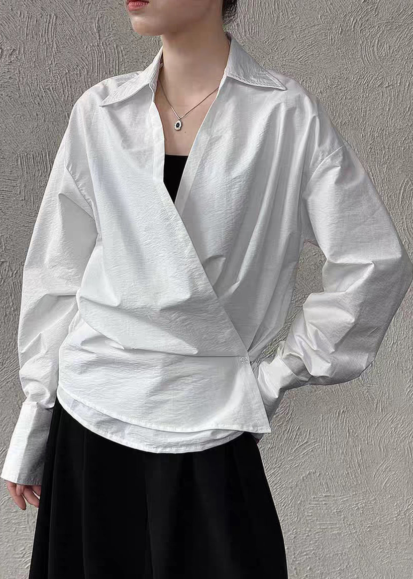 Casual White Peter Pan Collar Shirt Lantern Sleeve