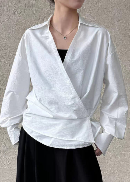 Casual White Peter Pan Collar Shirt Lantern Sleeve