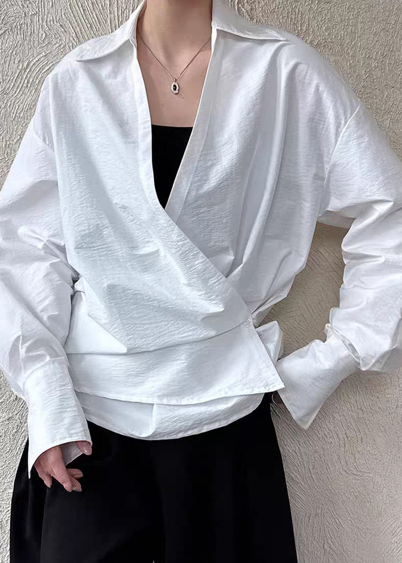 Casual White Peter Pan Collar Shirt Lantern Sleeve