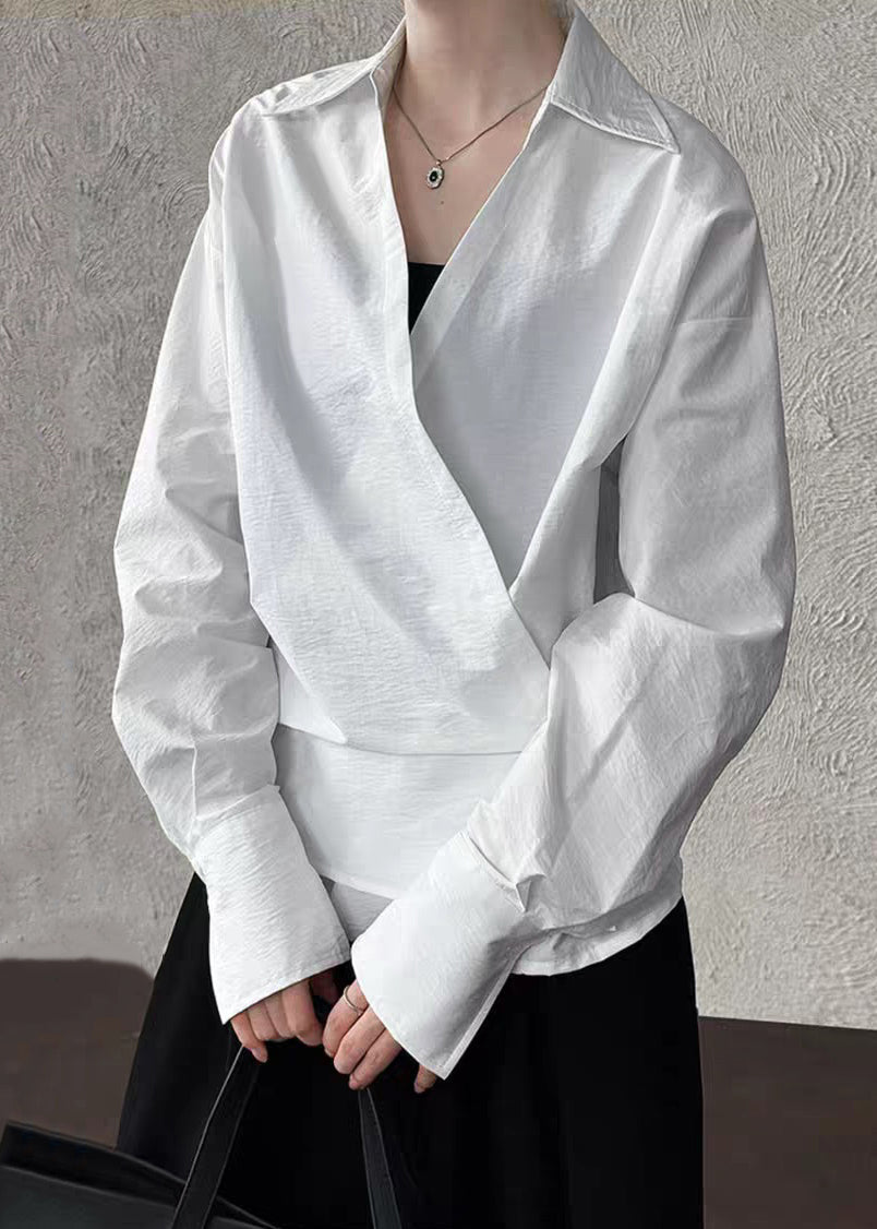 Casual White Peter Pan Collar Shirt Lantern Sleeve