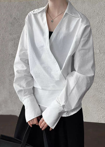 Casual White Peter Pan Collar Shirt Lantern Sleeve