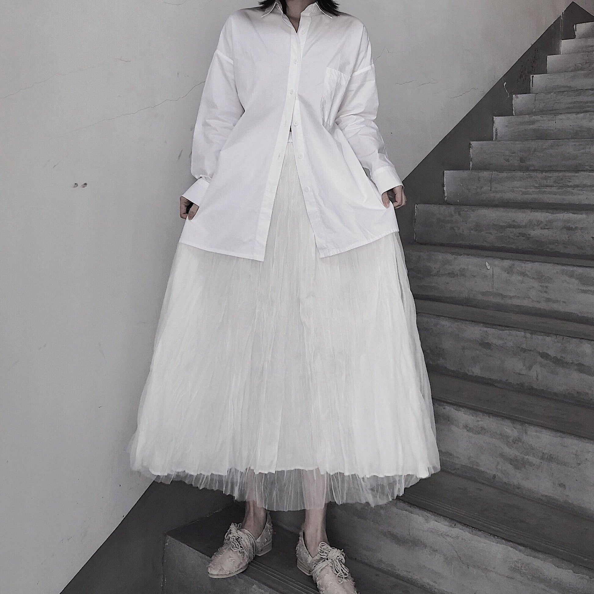 Casual White Pleated Double Layer Design Double Side Skirt - SooLinen