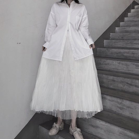 Casual White Pleated Double Layer Design Double Side Skirt - SooLinen