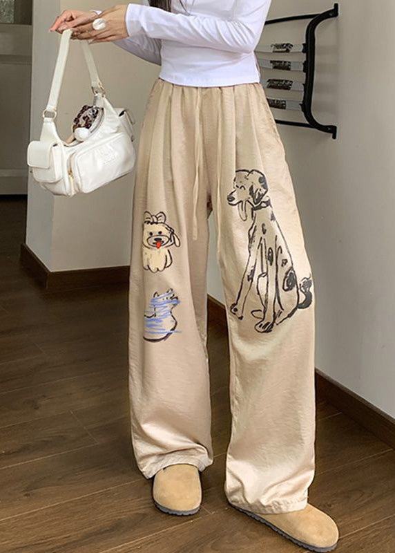 Casual White Pockets Graffiti Print Cotton Pants Fall