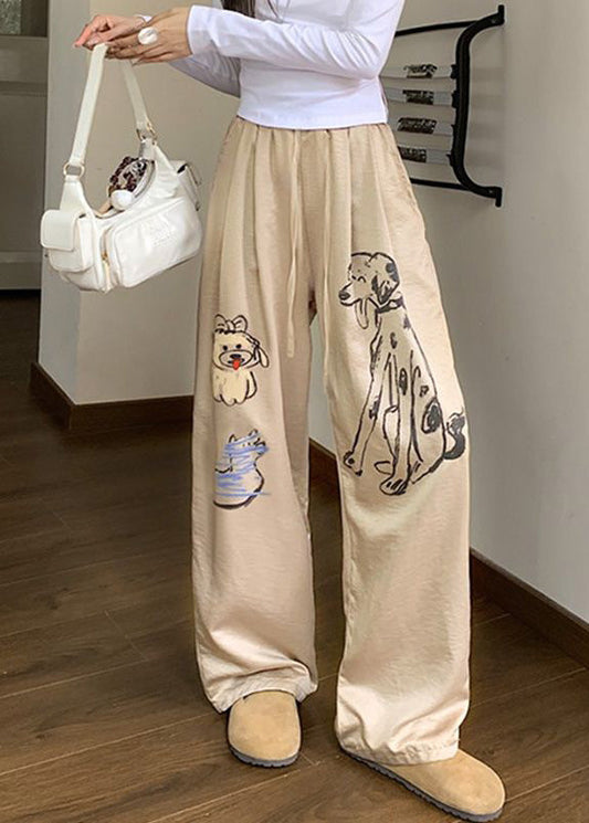 Casual White Pockets Graffiti Print Cotton Pants Fall