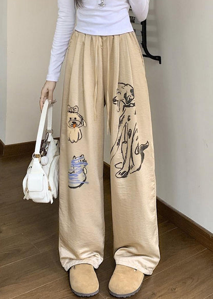 Casual White Pockets Graffiti Print Cotton Pants Fall