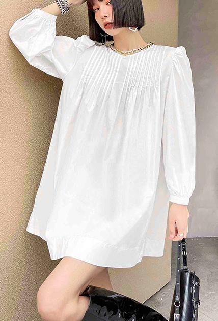 Casual White Puff Sleeve Holiday Summer Cotton Dress - SooLinen