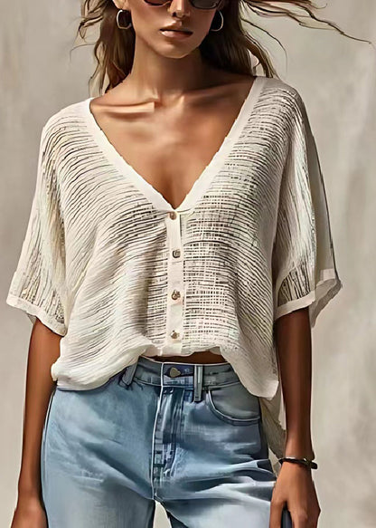 Lässiges weißes Oversize-Tanktop aus Baumwolle mit V-Ausschnitt für den Sommer