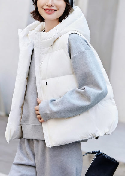 Chaleco informal de plumón de pato blanco con bolsillos y cremallera y cordón ajustable para invierno
