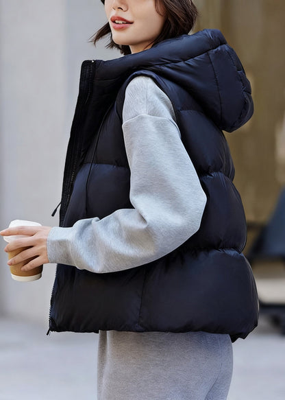 Chaleco informal de plumón de pato blanco con bolsillos y cremallera y cordón ajustable para invierno