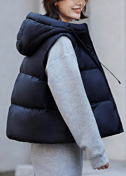 Chaleco informal de plumón de pato blanco con bolsillos y cremallera y cordón ajustable para invierno