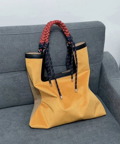 Bolso de hombro informal de pana amarillo de gran capacidad