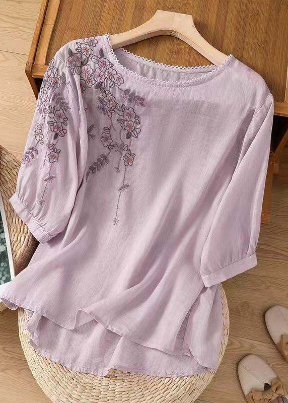 Casual Yellow O Neck Embroidered Cotton Top Summer
